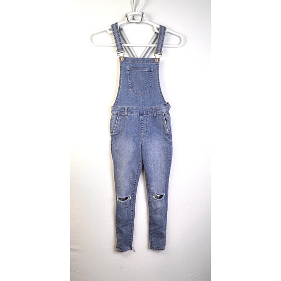 Forever 21 Overalls Women's 24 Light Wash Pants Denim Distressed Skinny Outdoors - Picture 9 of 9